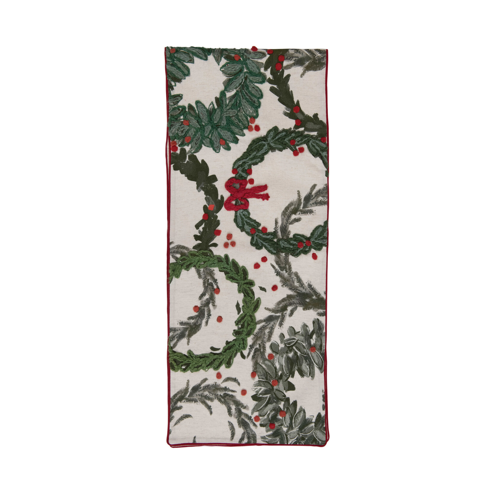 Creative Co-Op Cotton Table Runner, Embroidered Wreaths