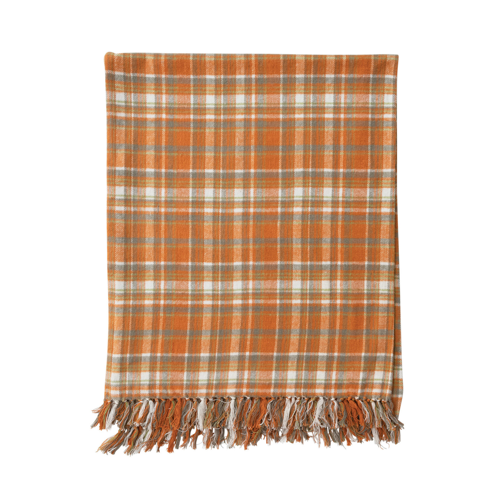 Creative Co-Op Orange and Grey Plaid Throw