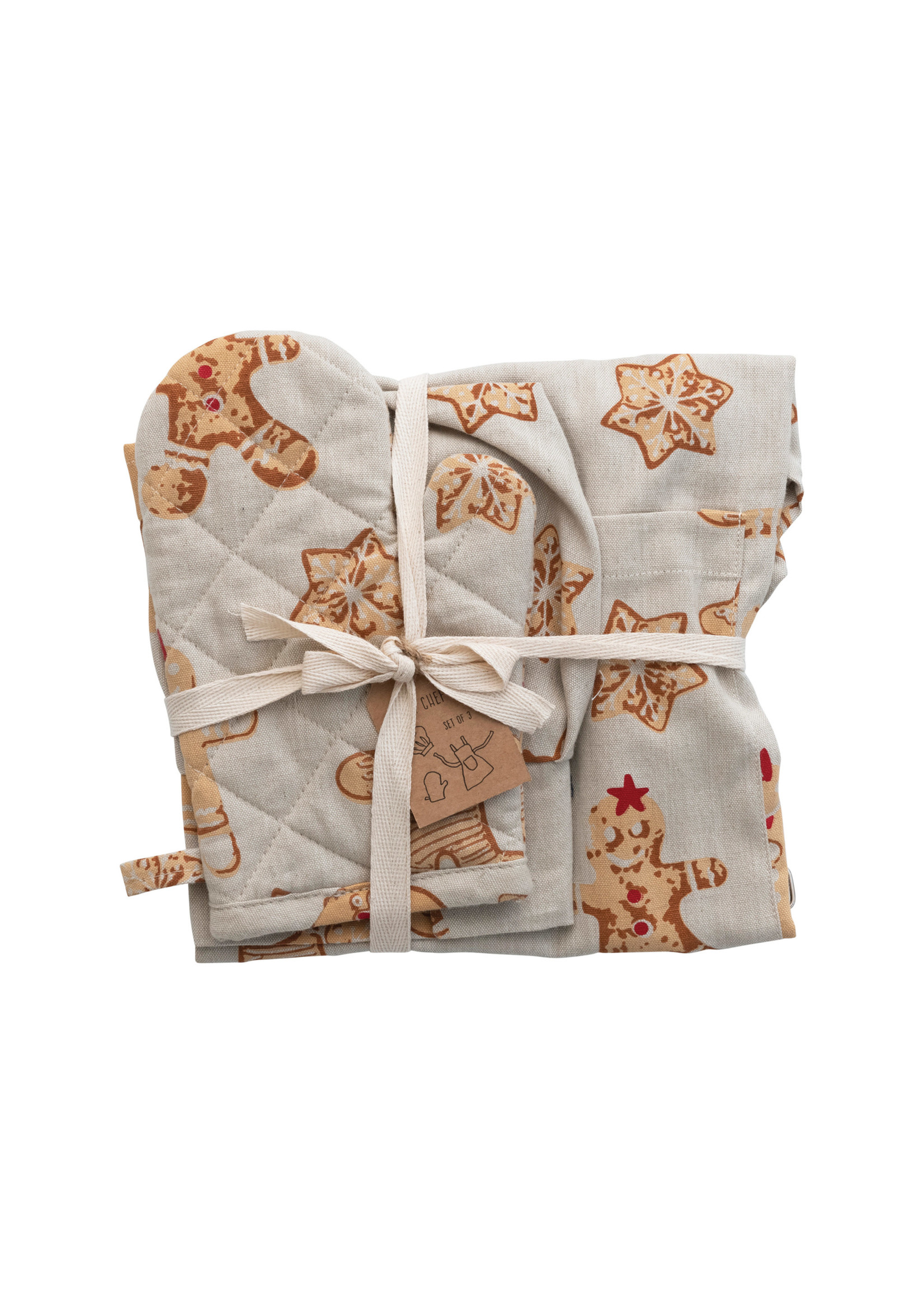 Creative Co-Op Child Apron, Hat and Oven Lit with Gingerbread Print