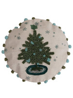 Creative Co-Op "Merry Christmas" 18" Round Cotton Pillow with Trees