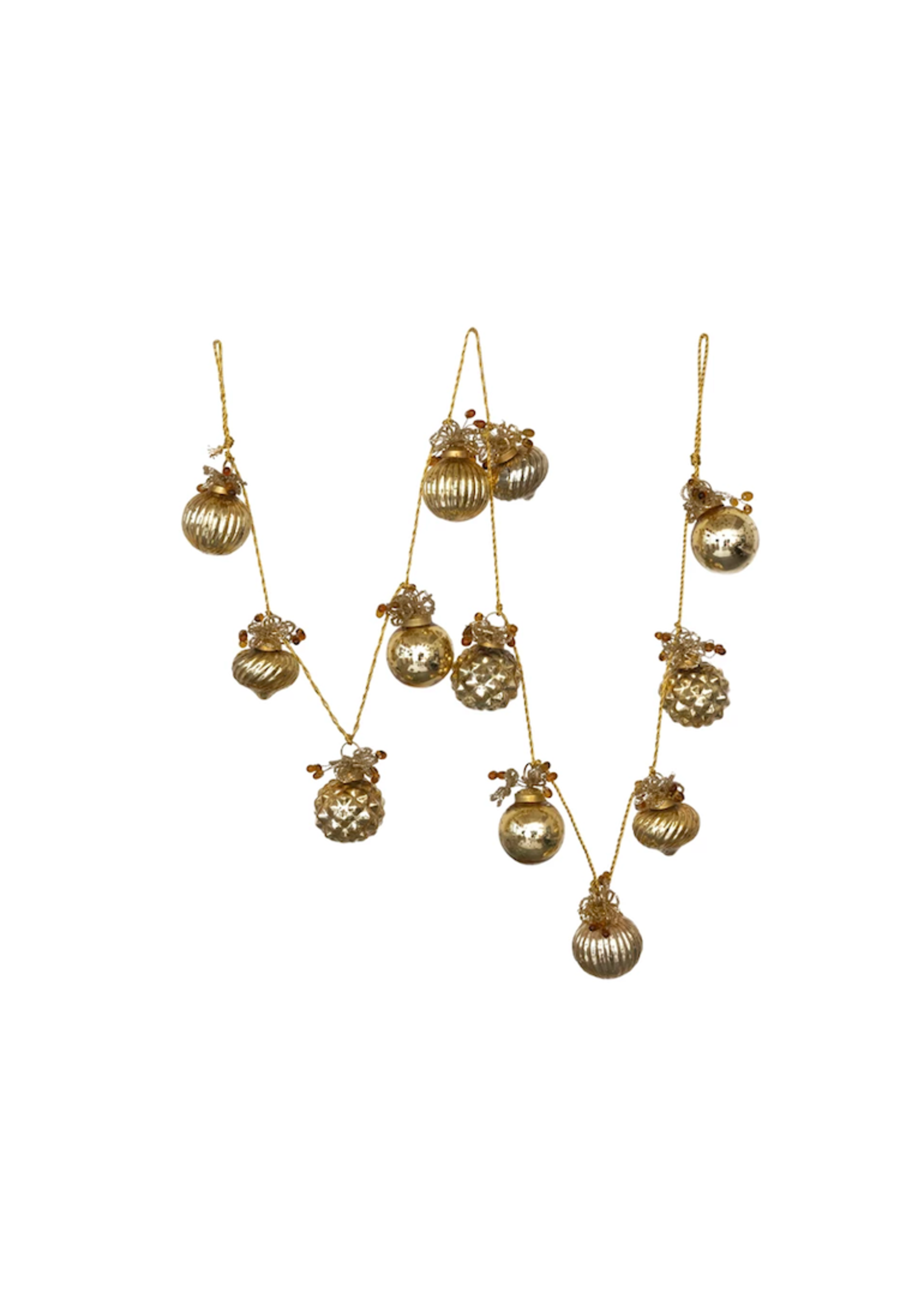 Creative Co-Op Embosses Mercury Glass Ball Garland with Beads, Gold Finish 72"