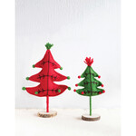 Creative Co-Op Green Wool Felt Tree with Red Pom Moms, with Wood Base
