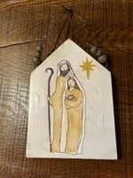 Creative Co-Op 7" Painted Wood Plaque Ornament -  Holy Family