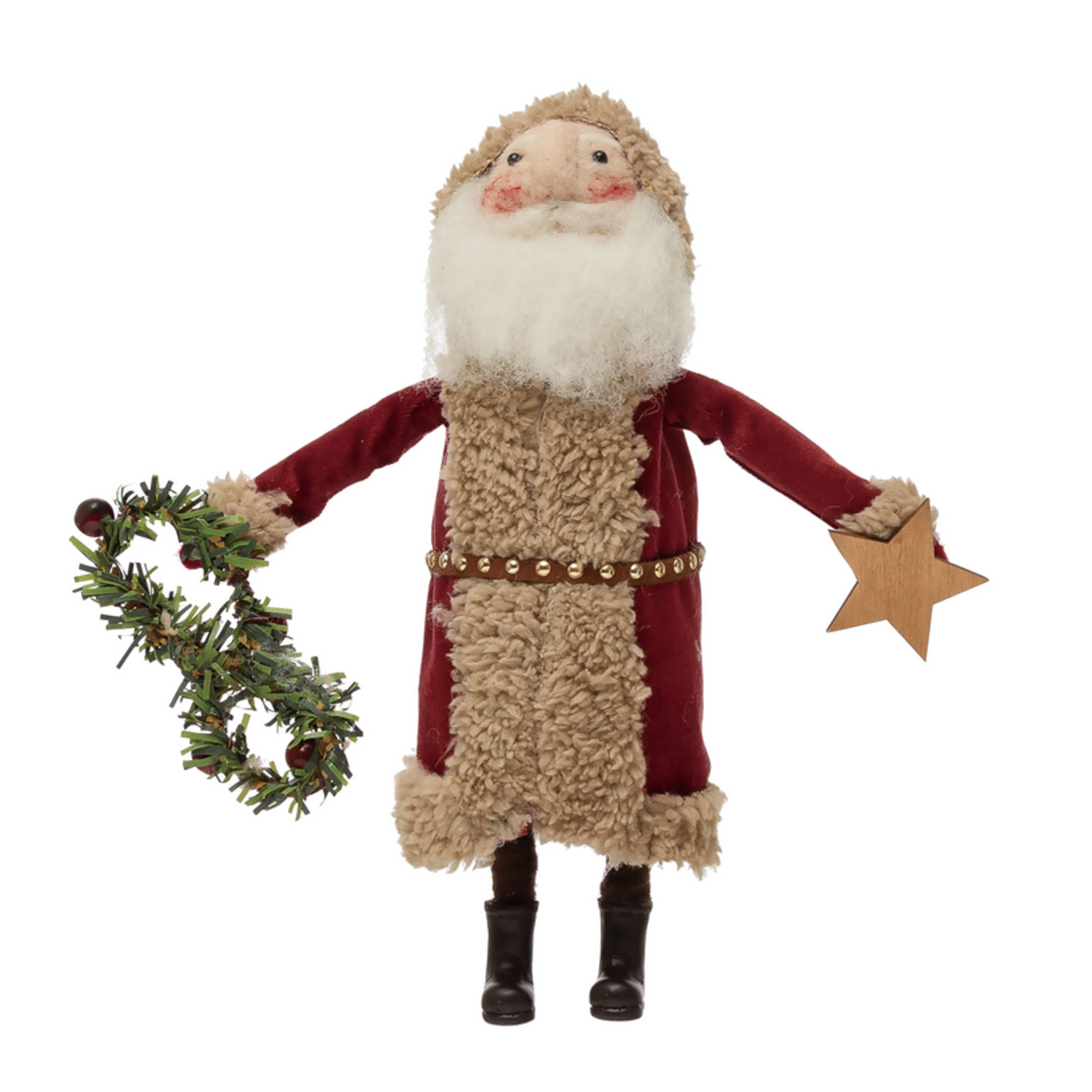 Creative Co-Op Wool Felt Santa w Star & Berry Garland"