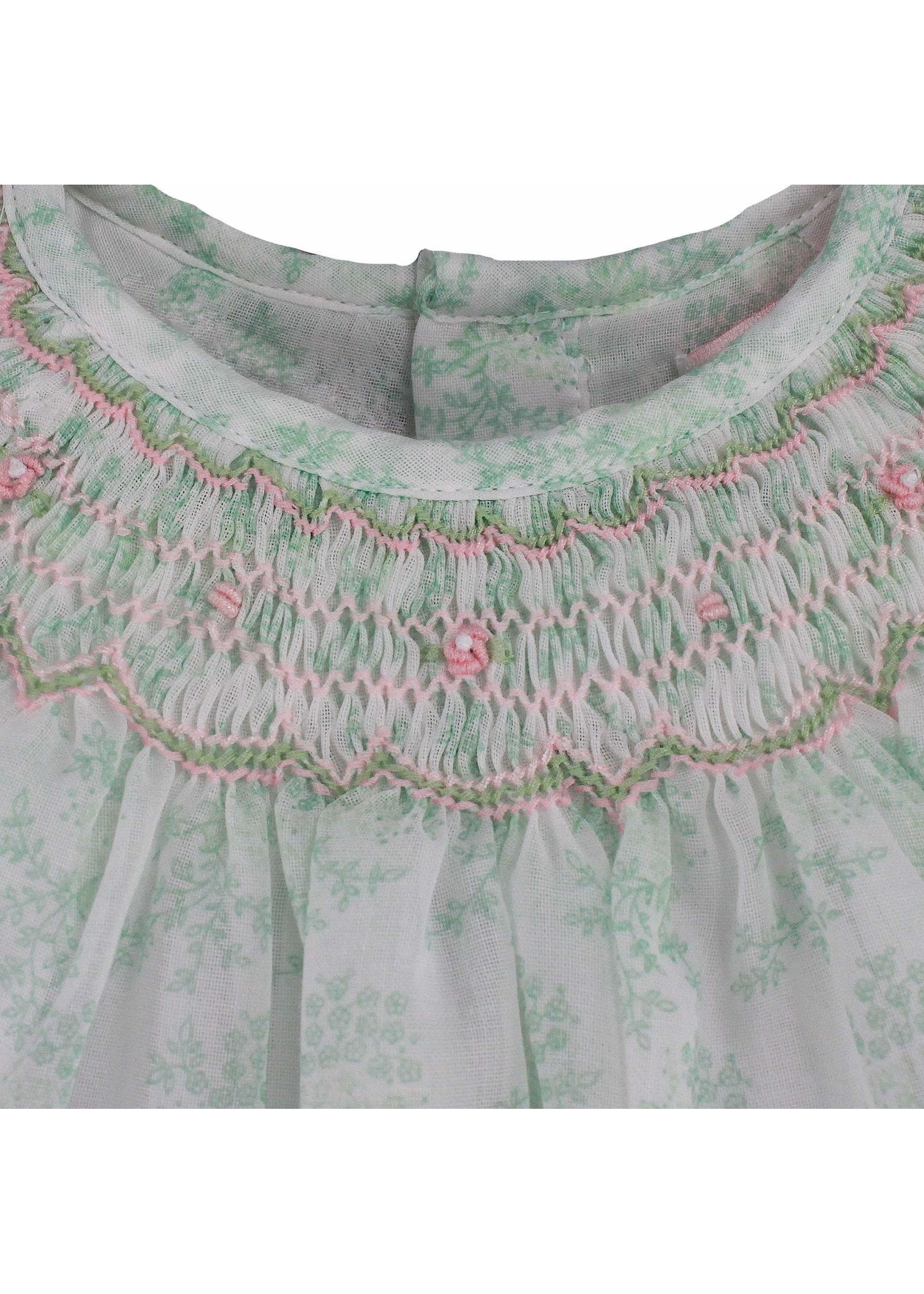Petit Ami Green Botanical Dress with Matching Bloomer  12 month