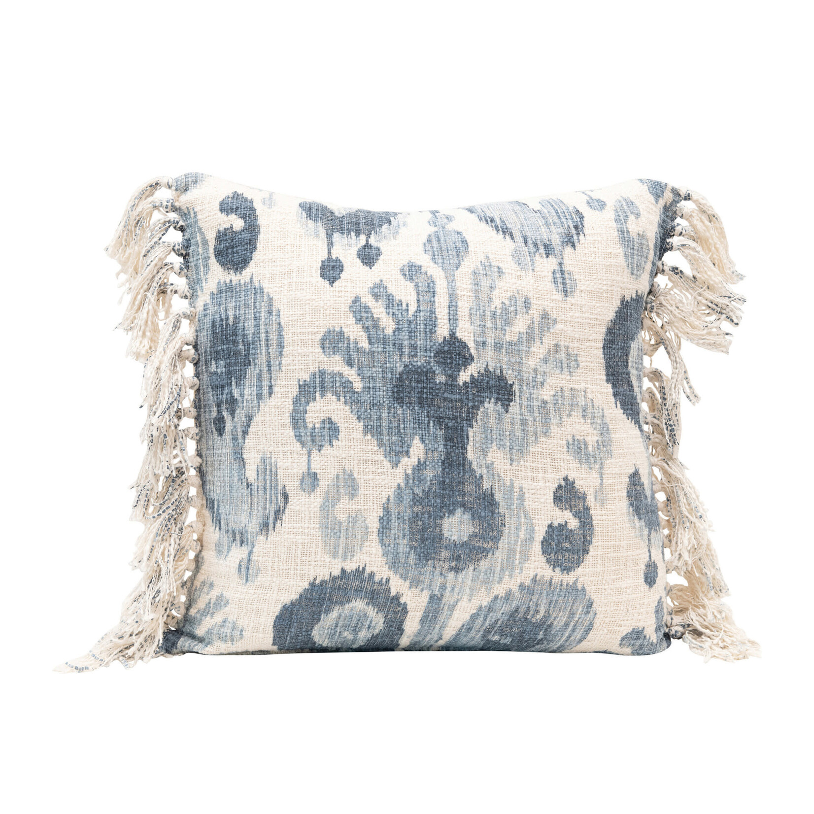 Creative Co-Op Stonewashed Pillow w IKAT Pattern and Tassels