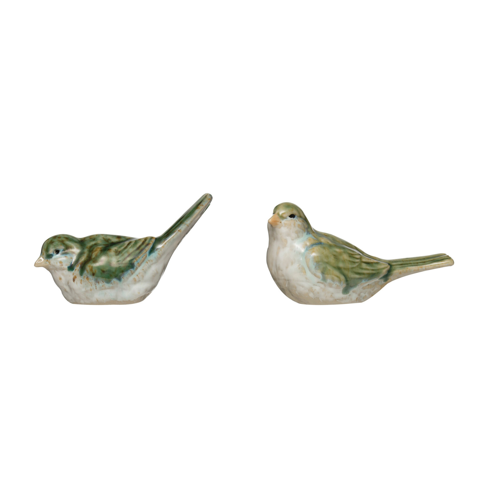Creative Co-Op 6" x 2.75" x "3.25 Green Stoneware Bird Set/2
