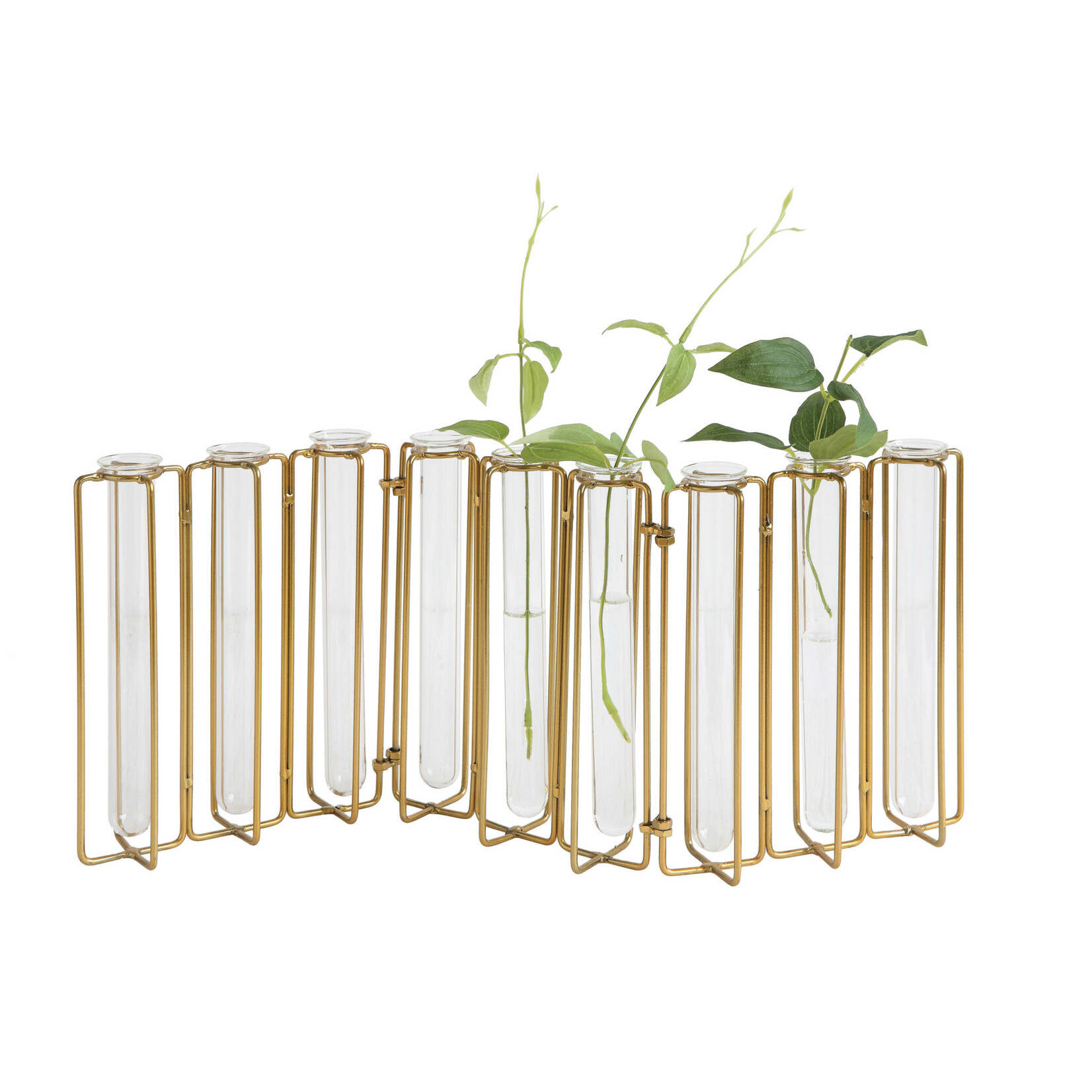 Creative Co-Op Metal and Glass Jointed Vase, Gold Finish w 9 Test Tubes