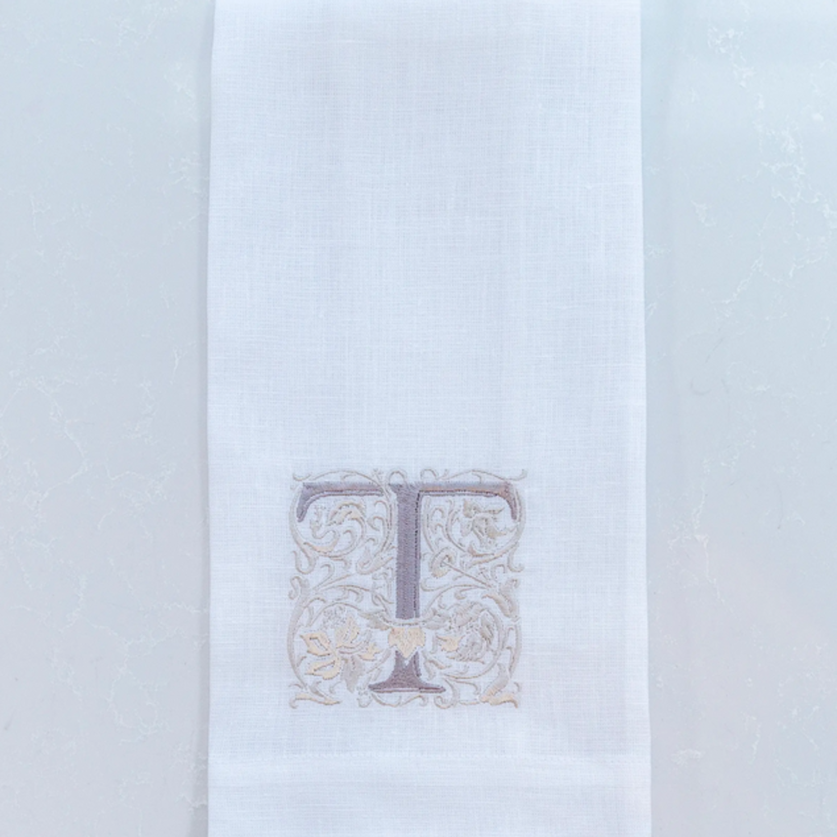 Crown Linen Designs Monogram Linen White Taupe Towel T