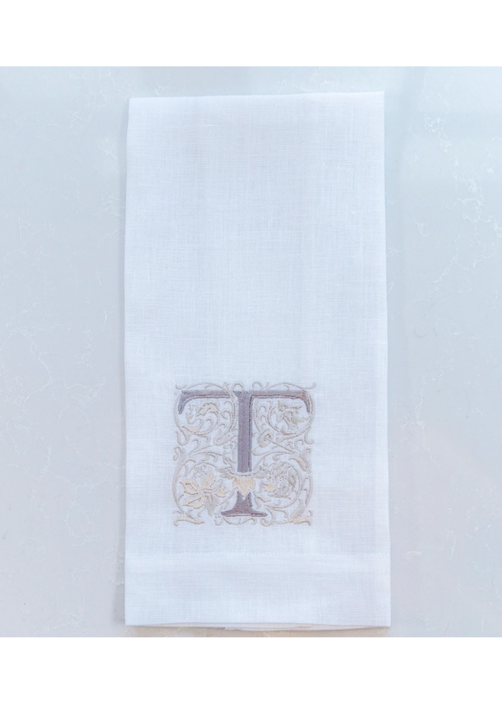 Crown Linen Designs Monogram Linen White Taupe Towel T