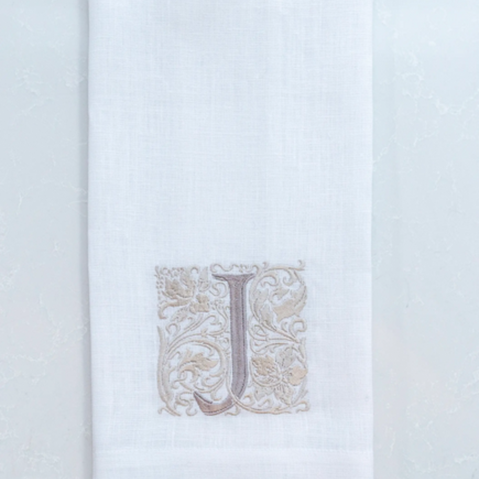 Crown Linen Designs Monogram Linen White Gold Towel J