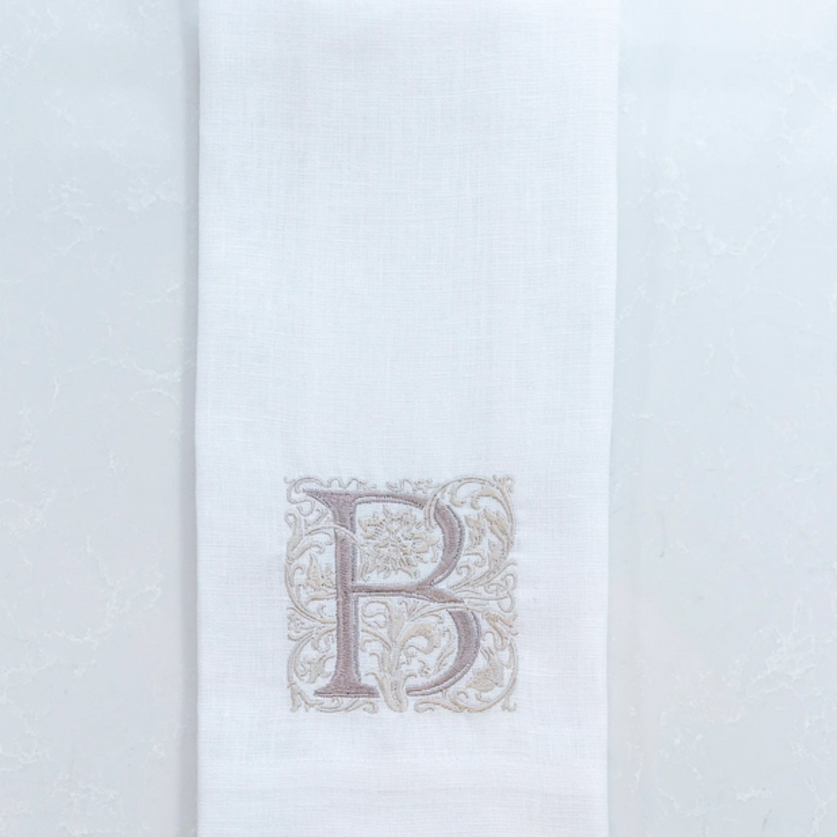 Crown Linen Designs Monogram Linen White Taupe Towel