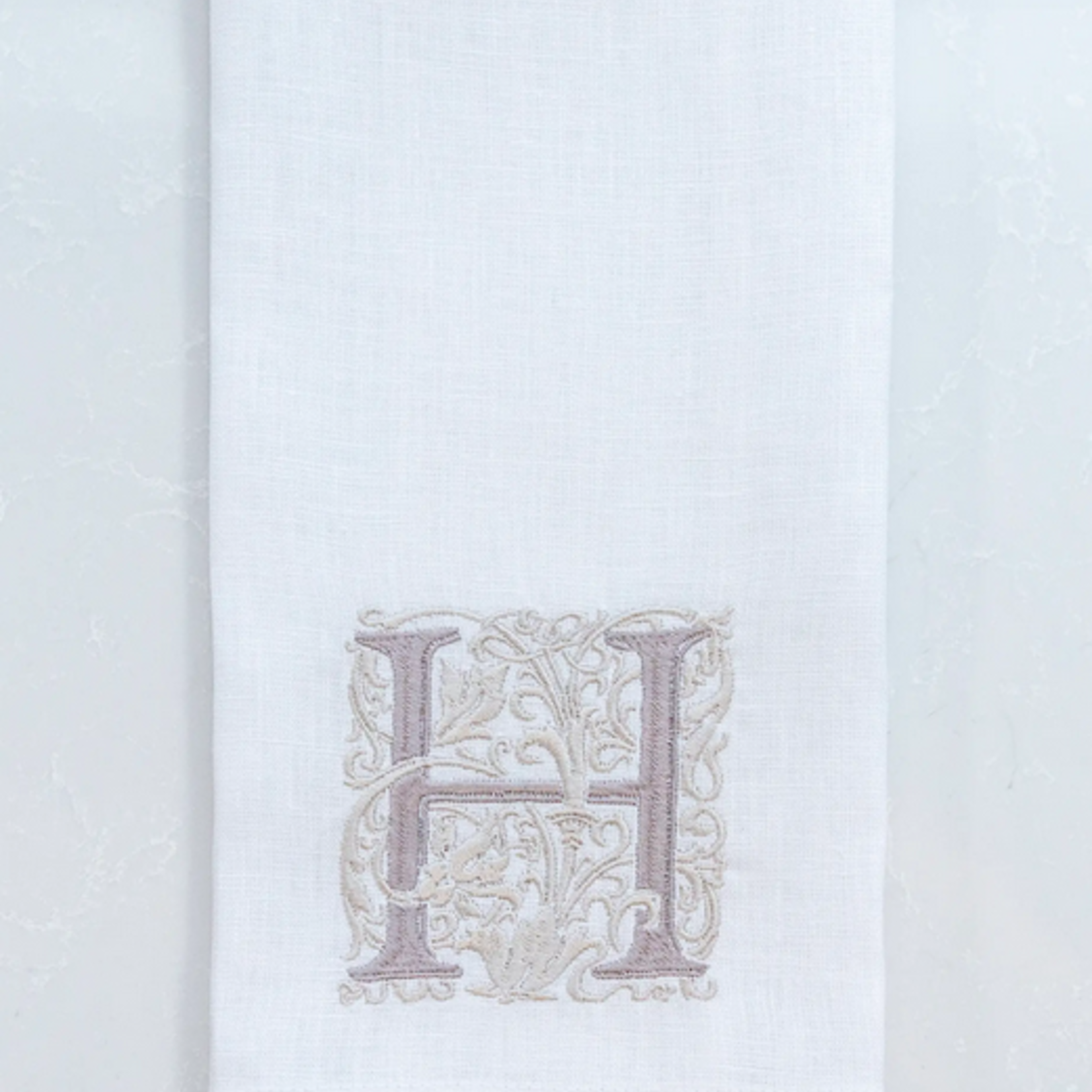 Crown Linen Designs Monogram Linen White Taupe/Gold Towel H