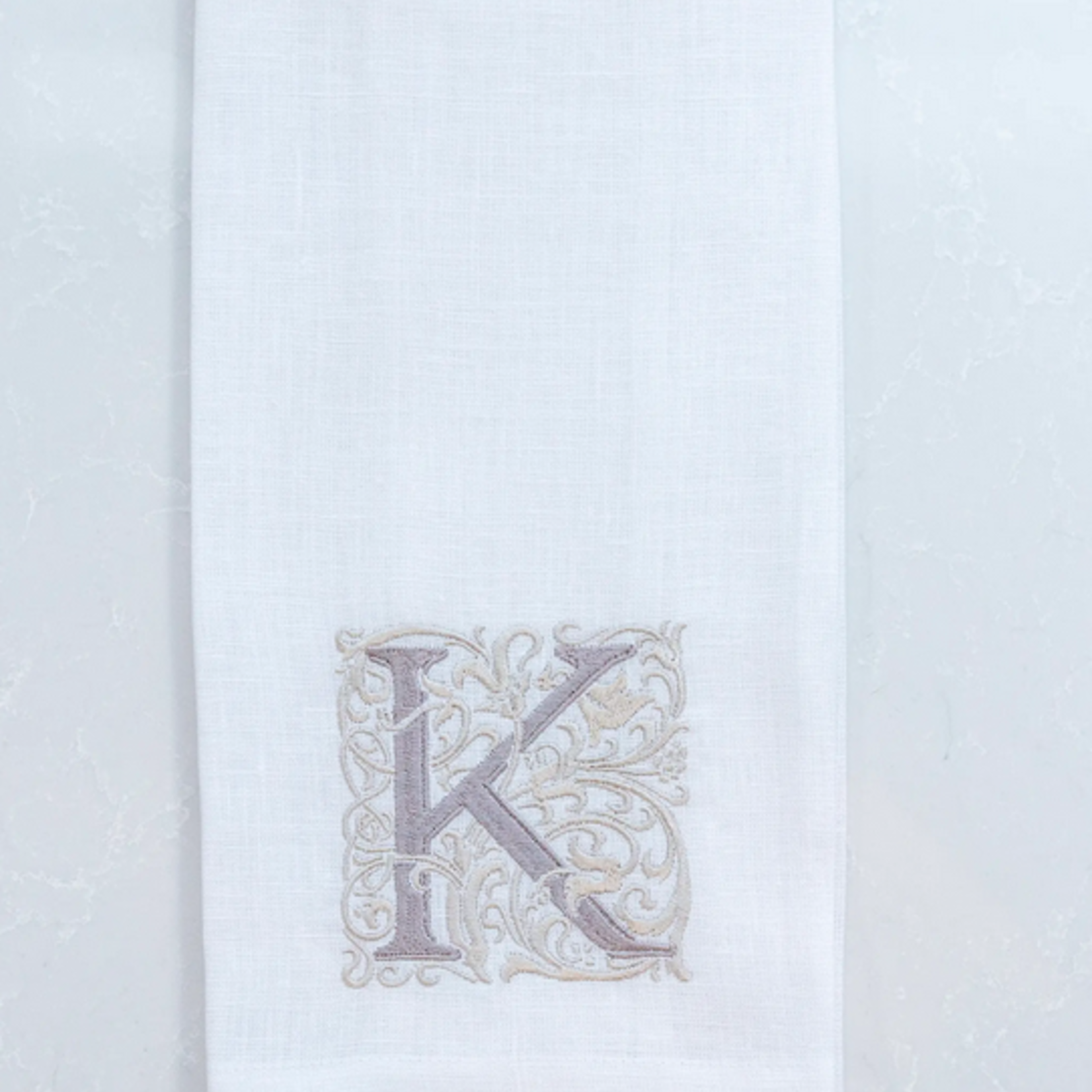 Crown Linen Designs Monogram Linen White Taupe Towel K