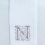 Crown Linen Designs Monogram Linen White Taupe/Gold Towel N