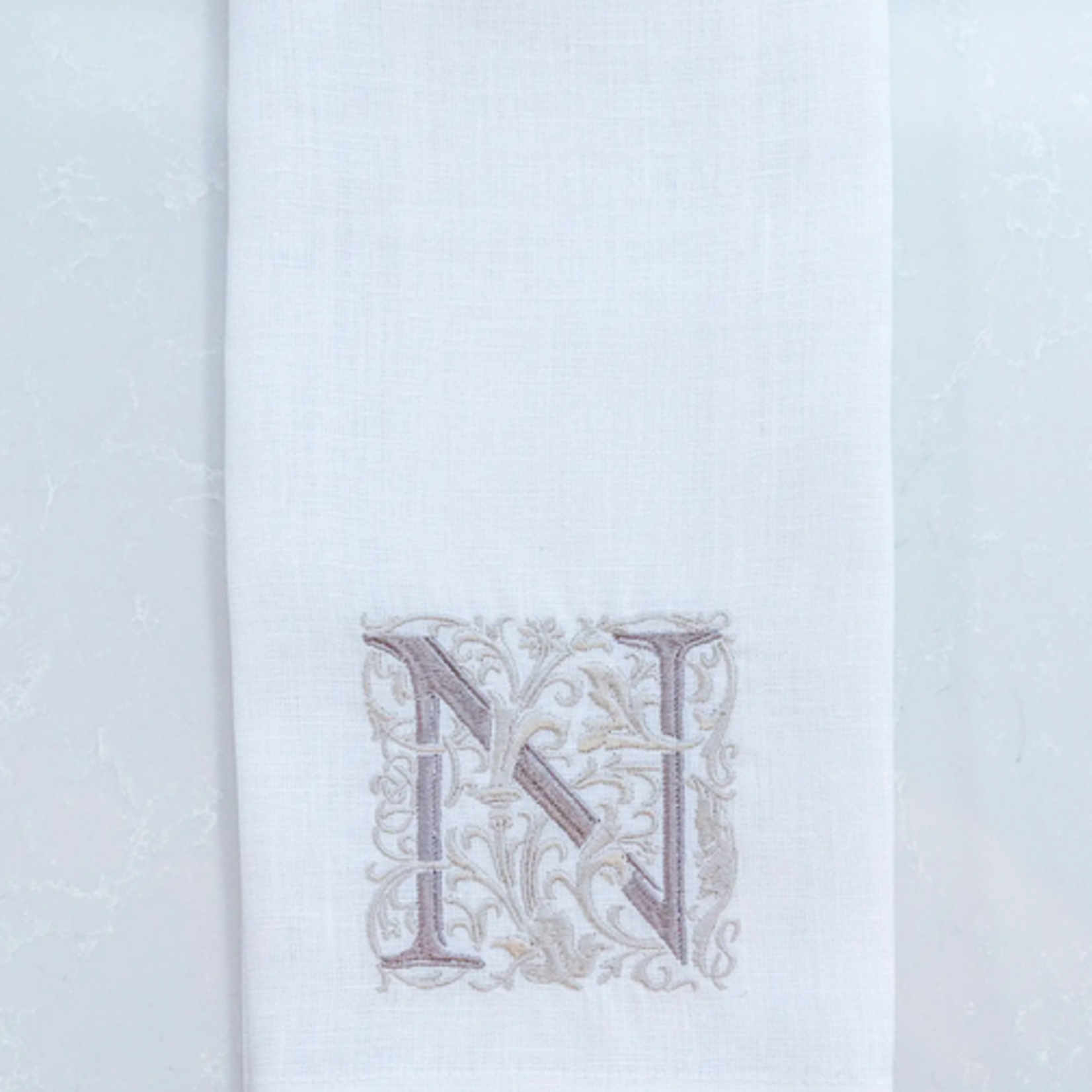 Crown Linen Designs Monogram Linen White Taupe/Gold Towel N