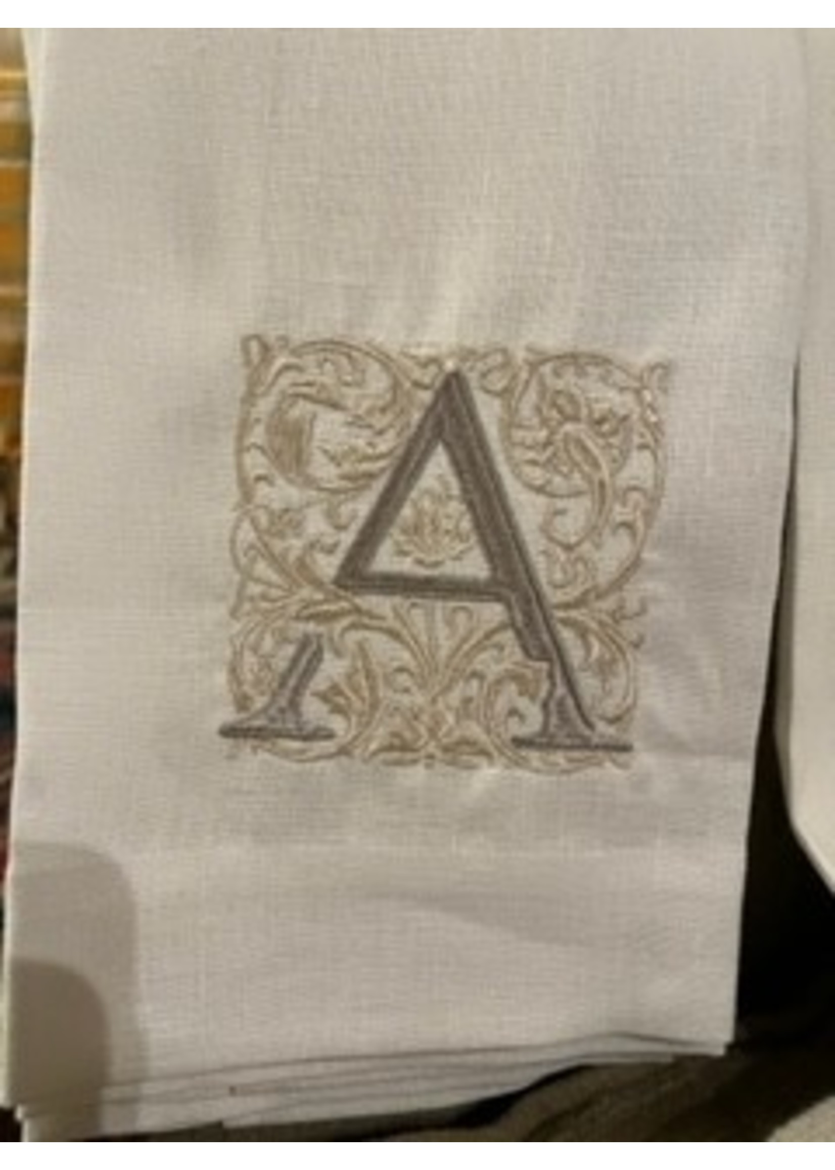 Crown Linen Designs Monogram Linen White Taupe /Gold Towel A