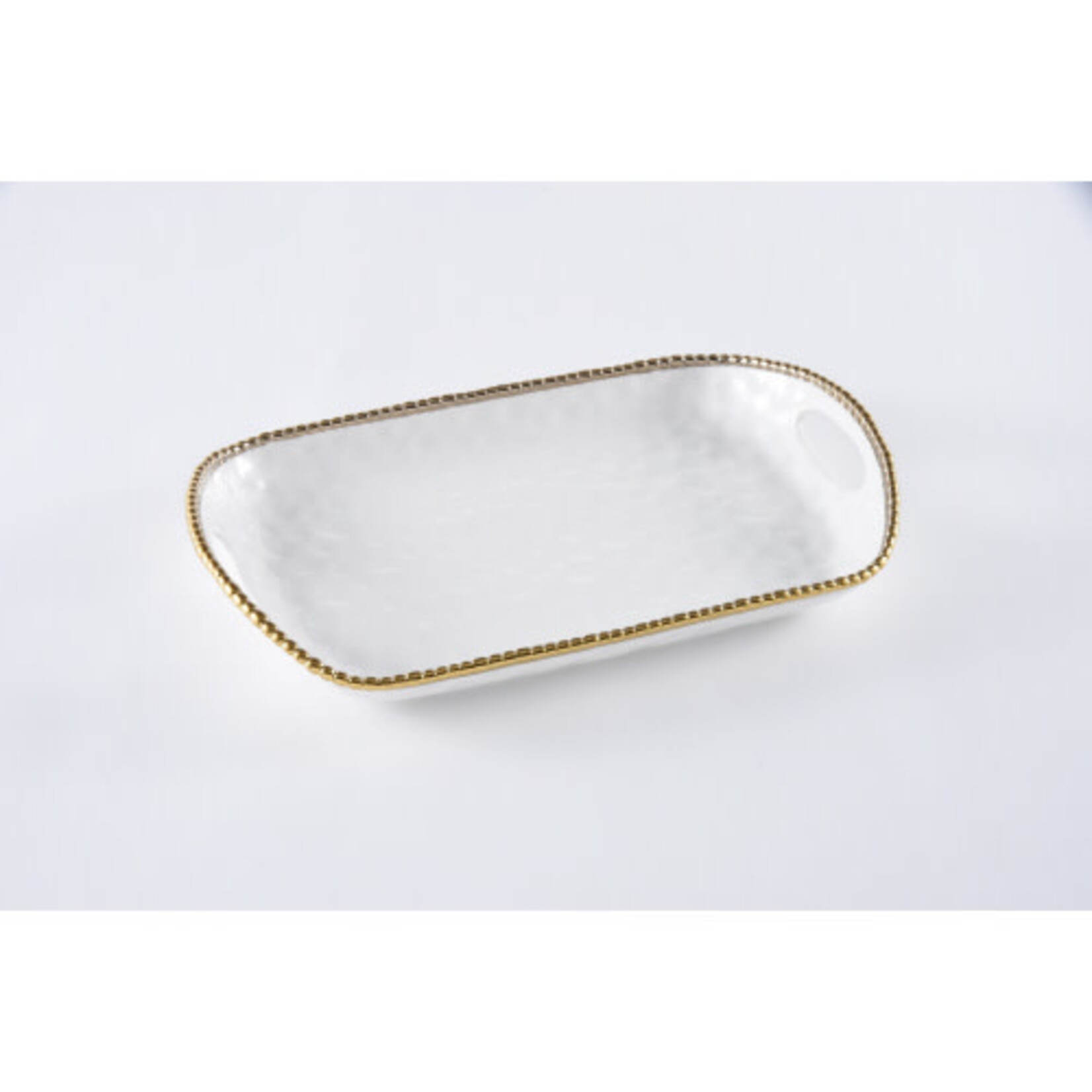 Pampa Bay Golden Salerno Rectangular Tray w Handles White/Gold