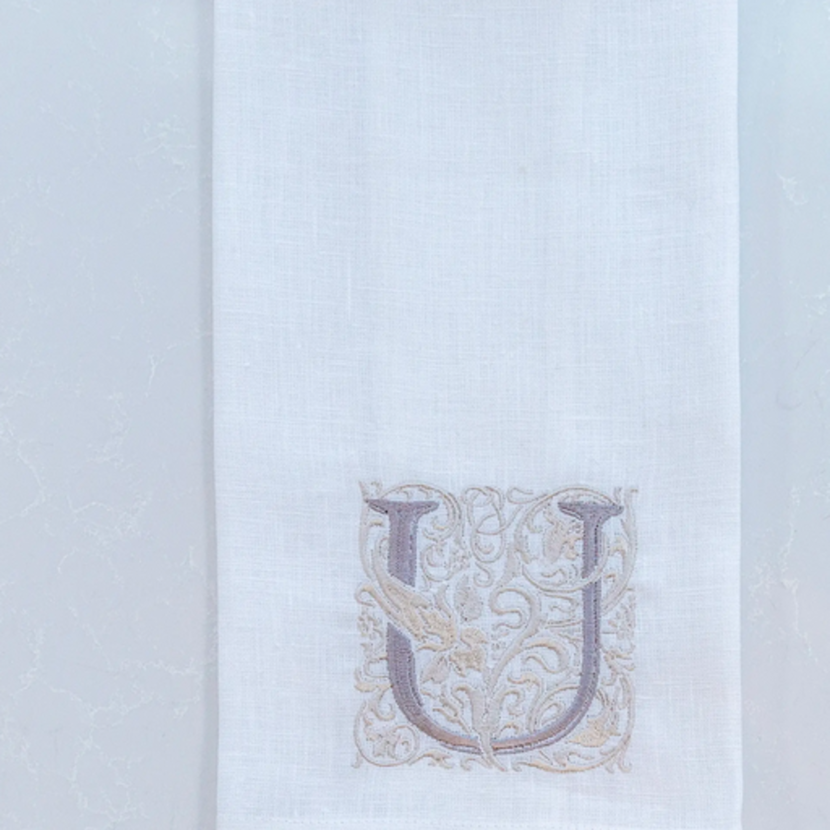 Crown Linen Designs Monogram Linen White/Gold Taupe Towel U