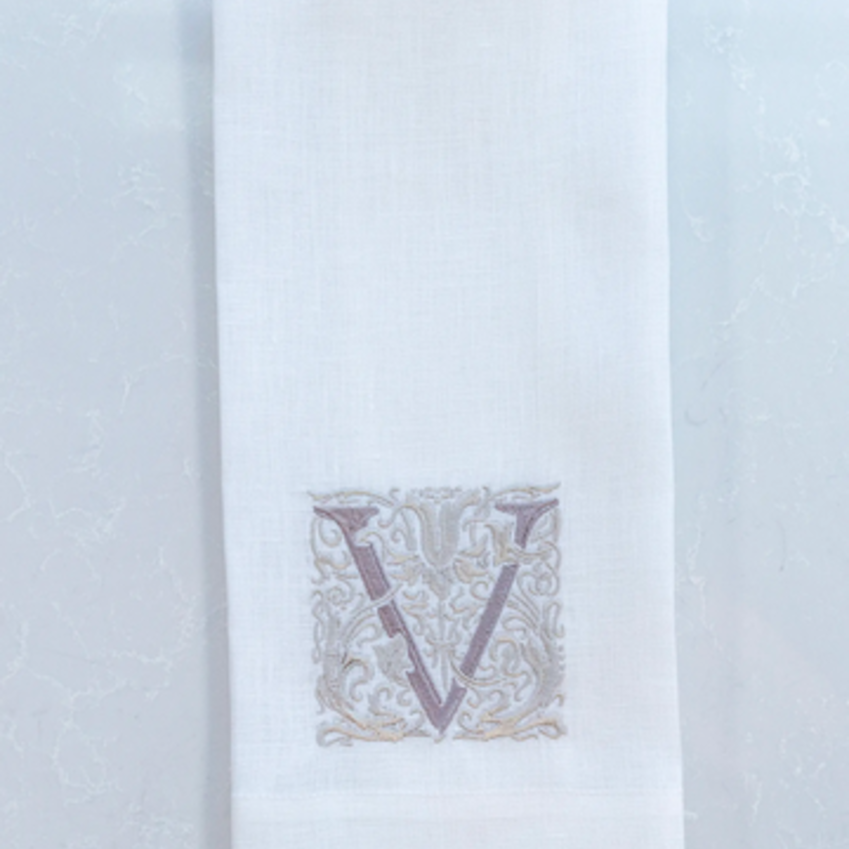 Crown Linen Designs Monogram Linen White /GoldTaupe Towel V