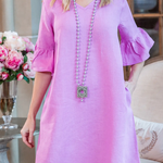 Crown Linen Designs Bethany Linen Dress Rose Pink - Medium