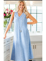 Crown Linen Designs Tawni Linen Dress Blue Chambray L