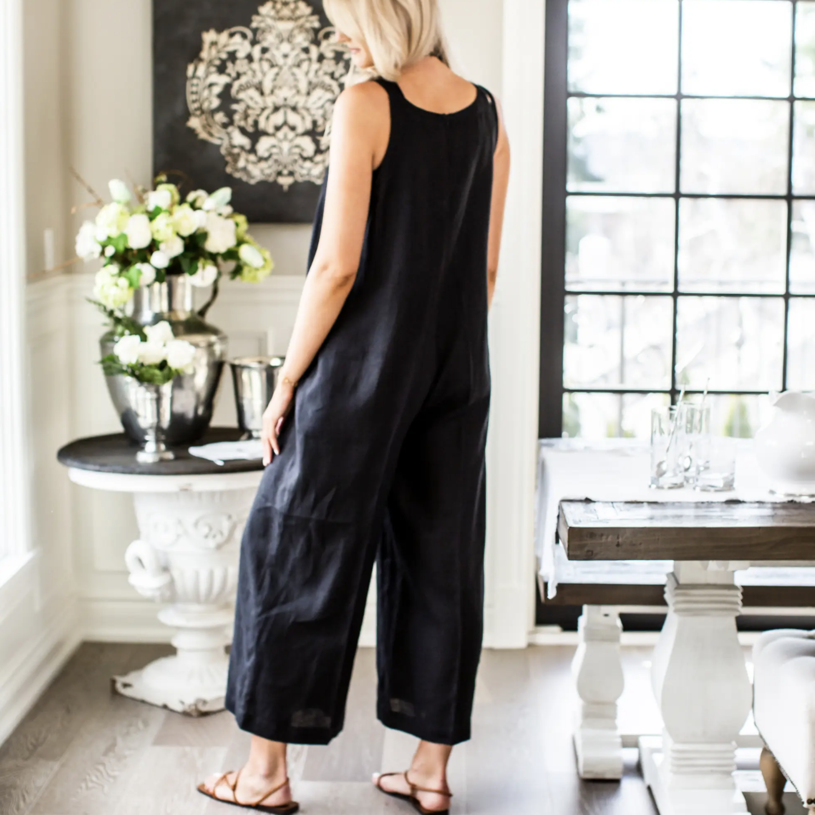 Crown Linen Designs Zoe Linen Jumpsuit Medium/Large Black
