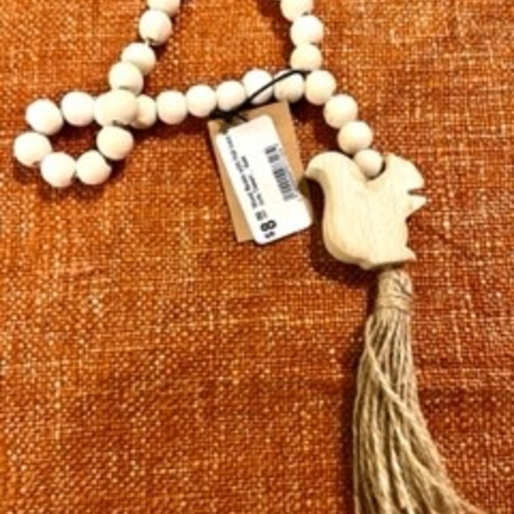 Creative Co-Op Wood Beads with Fall Icon & Jute Tassel  - Squirrel