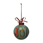 Creative Co-Op Hand Painted PIne Wood Globe Ornament w/Metal Bow