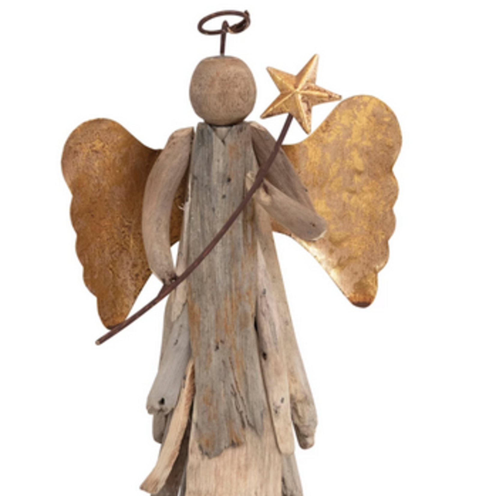 Creative Co-Op 5-1/2"L x 2-1/2"W x 8"H Handmade Driftwood and Tin Angel with Star Staff