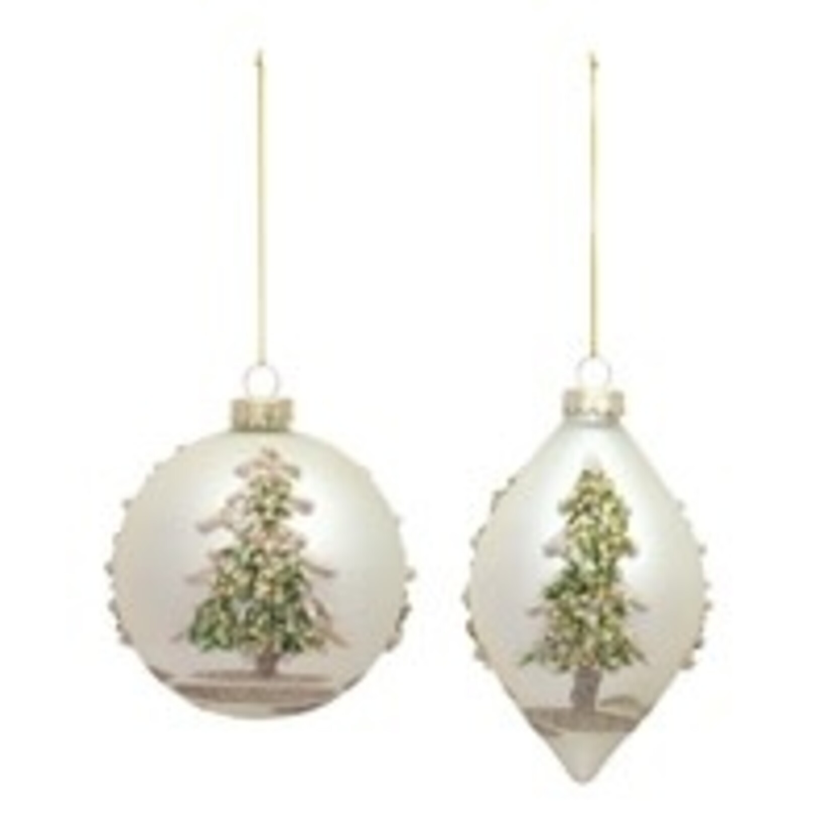 Melrose Champagne Colored Glass Ornament with Glittered Trees, Tear Drop or Round Ball(choose style)