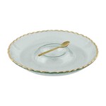 Mud Pie Glass with Gold  Chip n Dip,  with Spoon