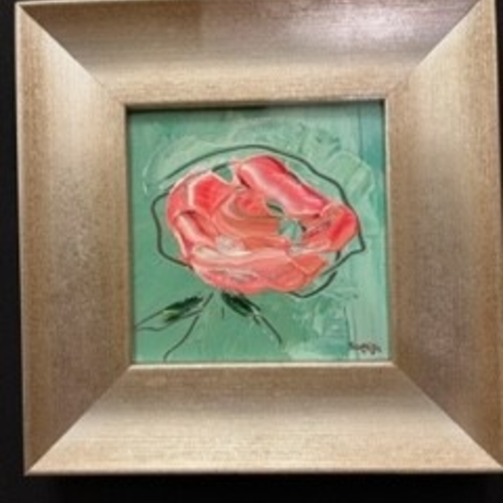 Scott Ellis 5"x 5" Light Pink Flower w Green Background #1 orignial by Scott Ellis