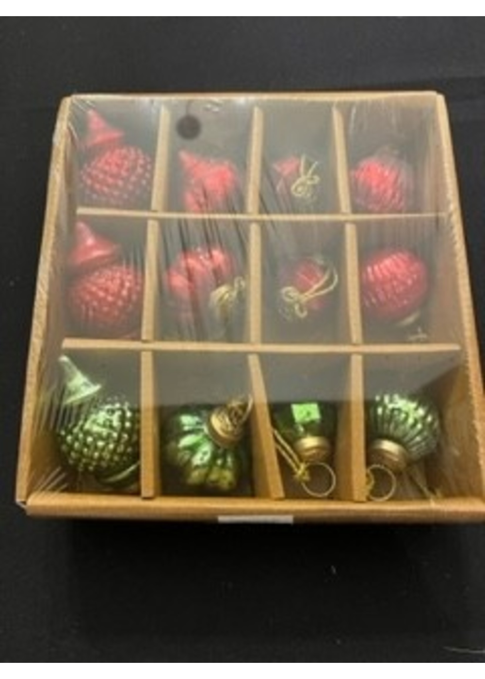 Creative Co-Op Box of 2" Red & Green Mercury Glass Ornaments