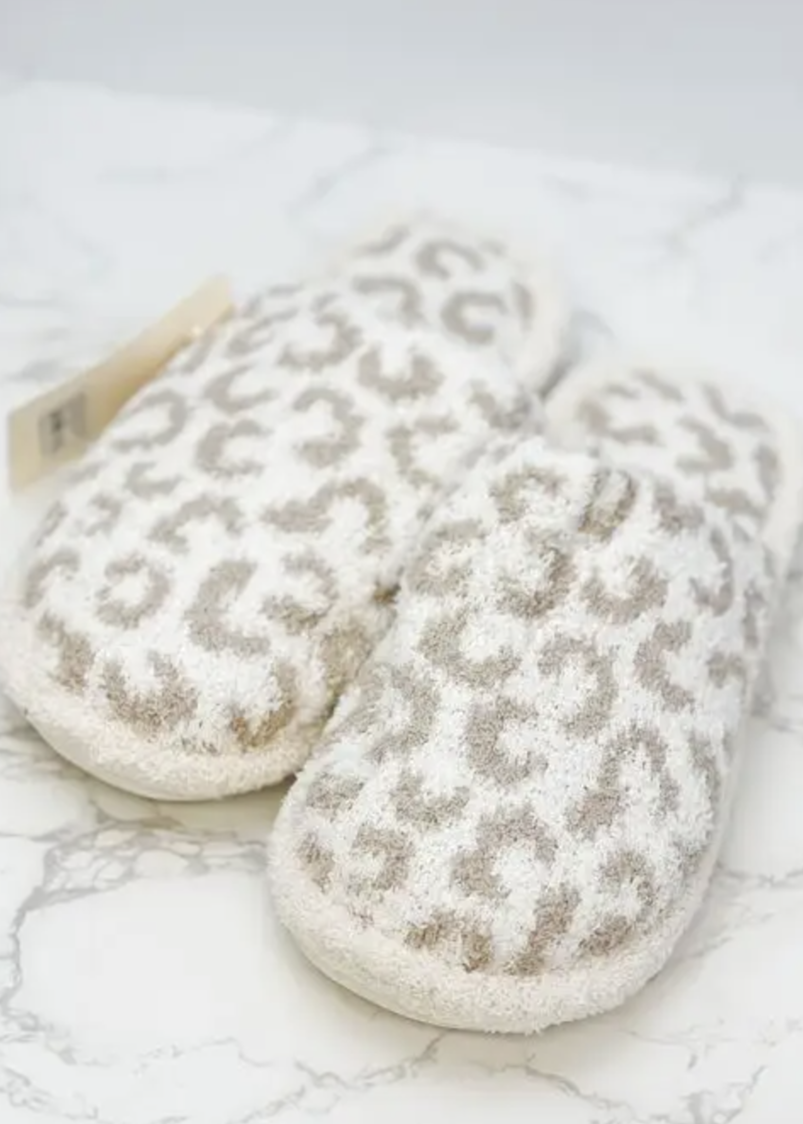 Prep Obsessed Leopard Fuzzy Slippers Beige - MED/LG