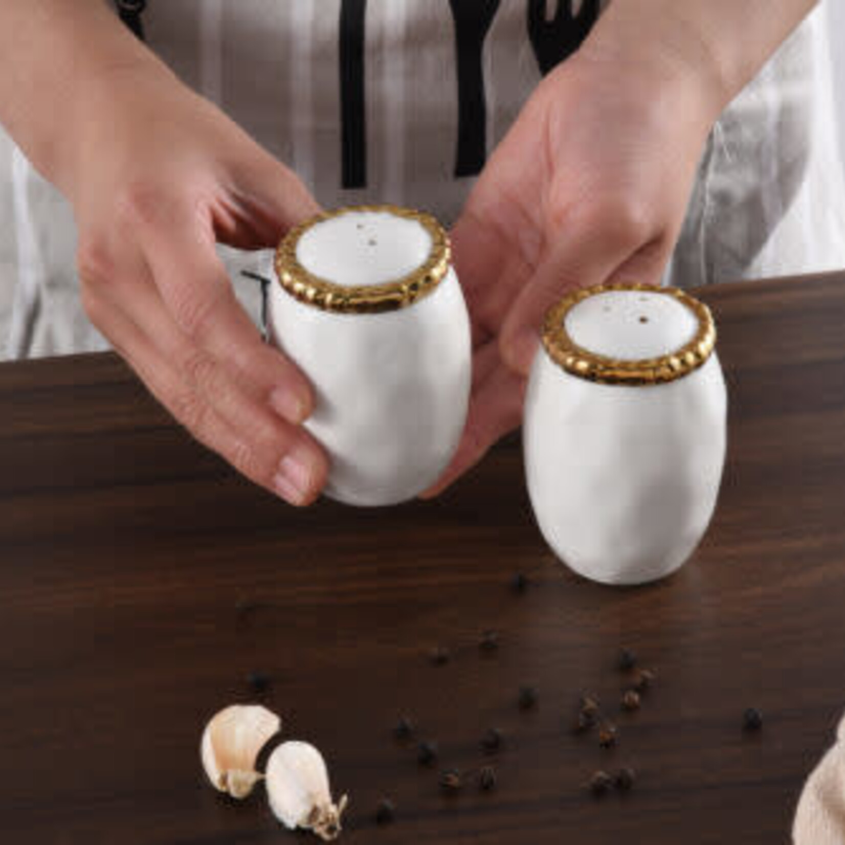 Pampa Bay Golden Salerno Salt & Pepper Shakers White with Gold Edge
