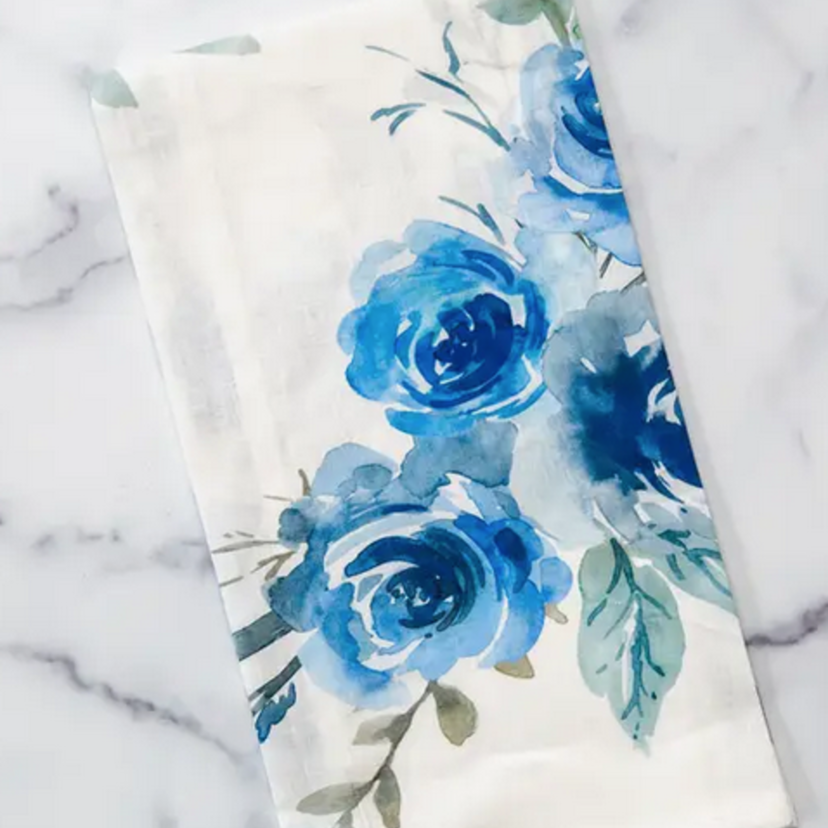 Crown Linen Designs Blue Floral Watercolor Linen Towel