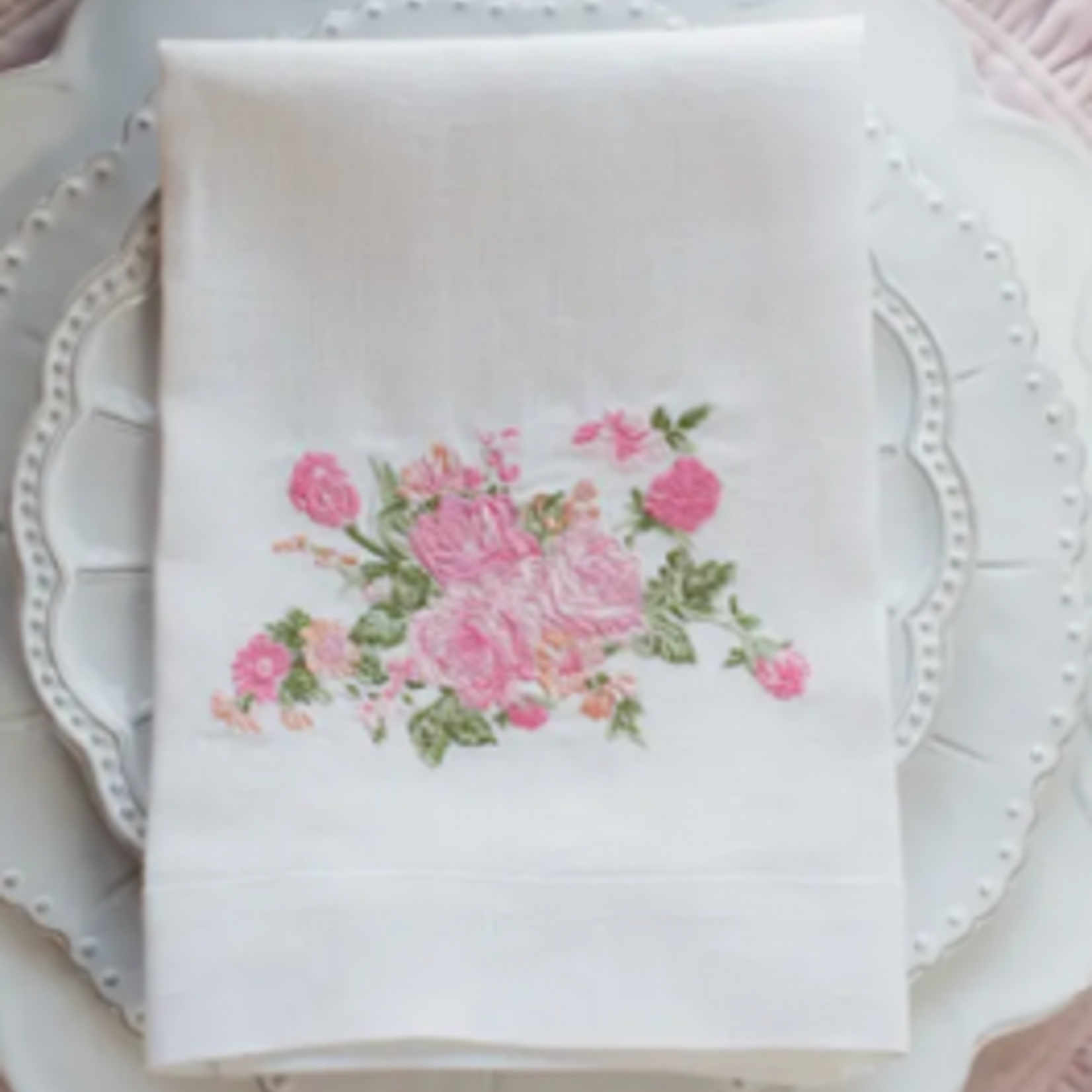 Crown Linen Designs Vintage Floral Tri-Fold Napkin
