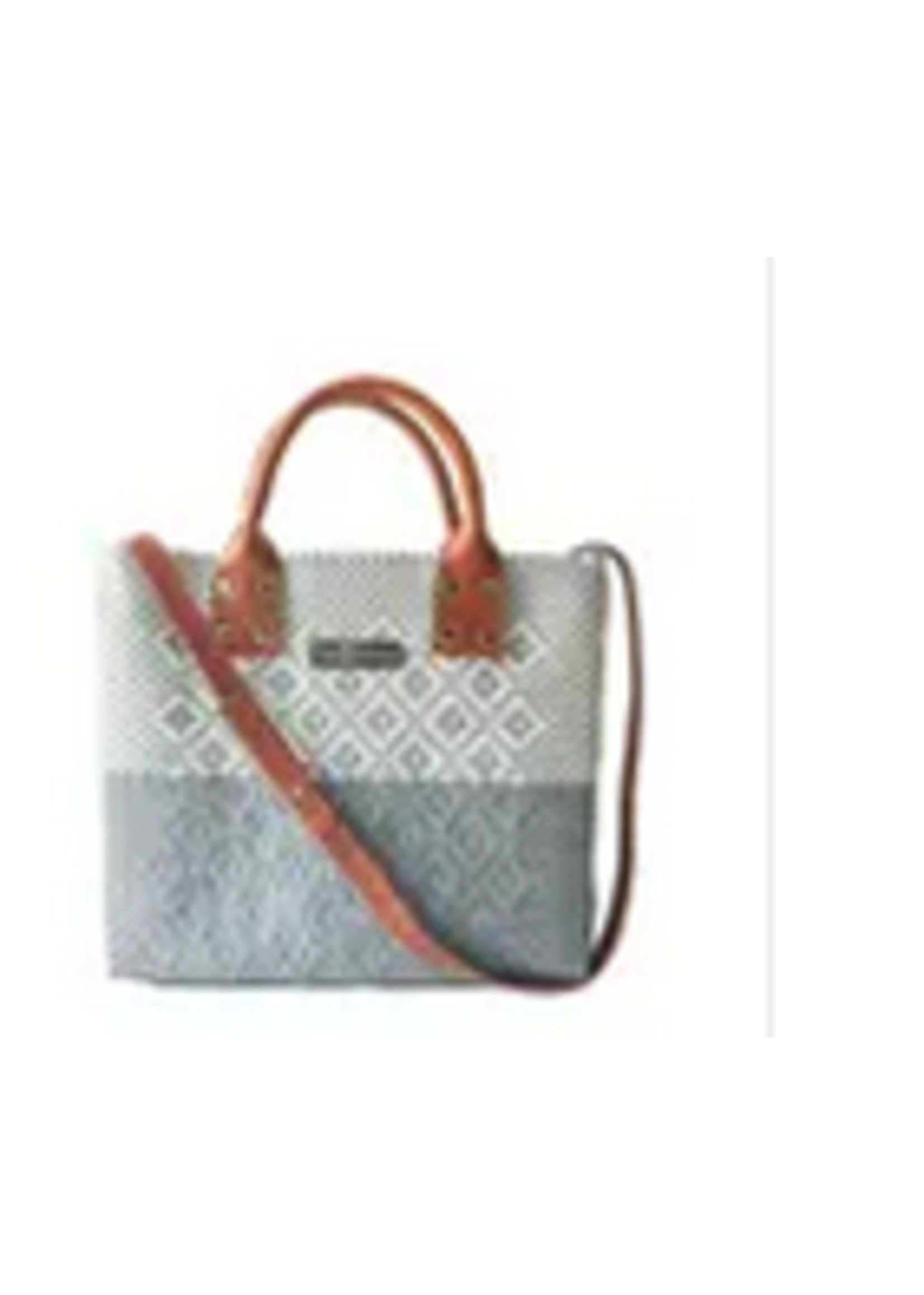 Tin Marin Brand Gray Large Woven Crossbody Bag- Tan Leather