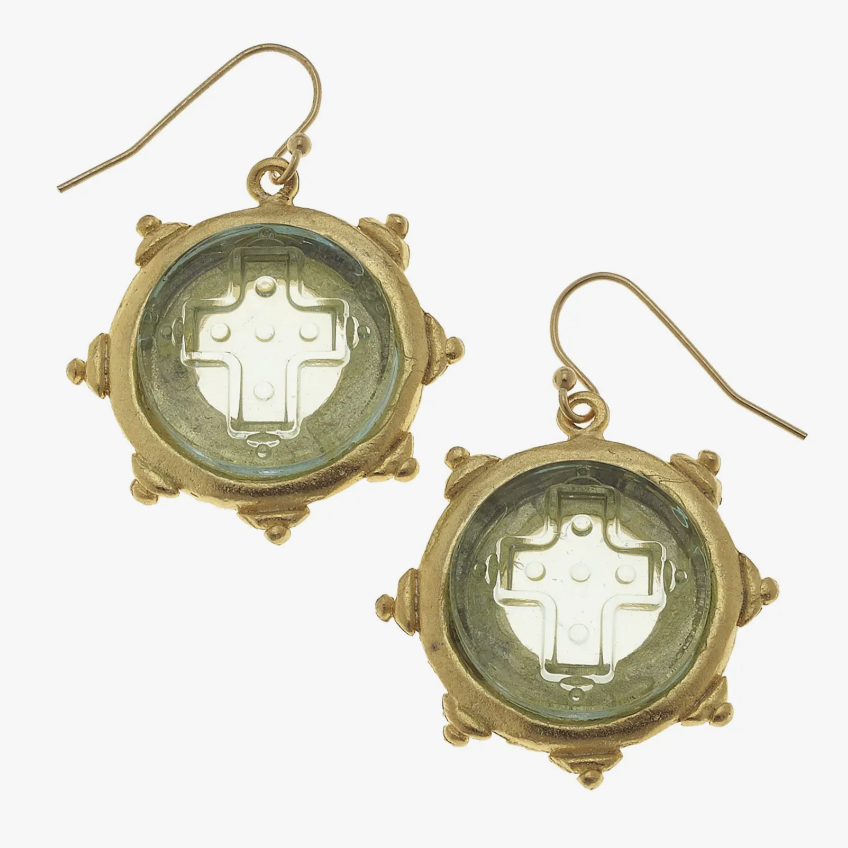 Susan Shaw Clear Venetian Glass Cross Intaglio Earrings