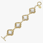 Susan Shaw Genuine Mother of Pearl Set in Gold Clover Bracelet