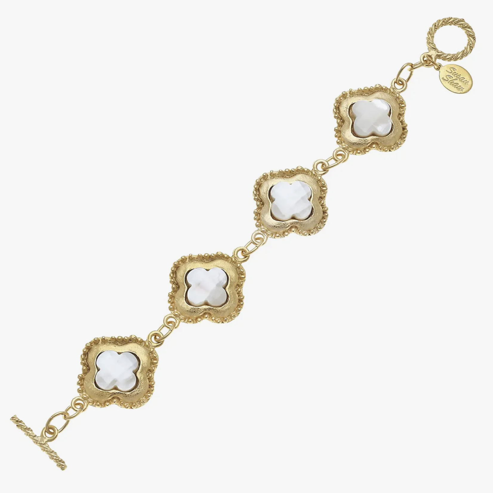 Susan Shaw Genuine Mother of Pearl Set in Gold Clover Bracelet