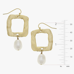 Susan Shaw Gold Open Square and Genuine Freshwater Pearl Earrings