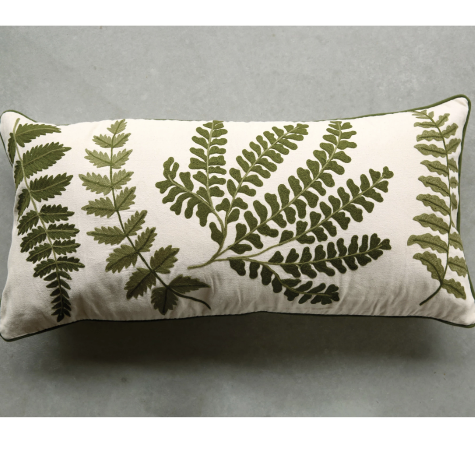 Creative Co-Op 32" x 15" Lumbar Pillow with Fern Fronds Embroidery