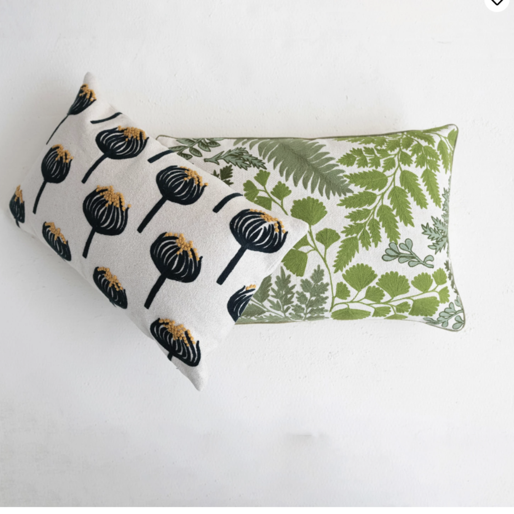 Creative Co-Op 24" x 16" Cotton Embroidered Lumbar Pillow w/ Botanicals, Down Fill