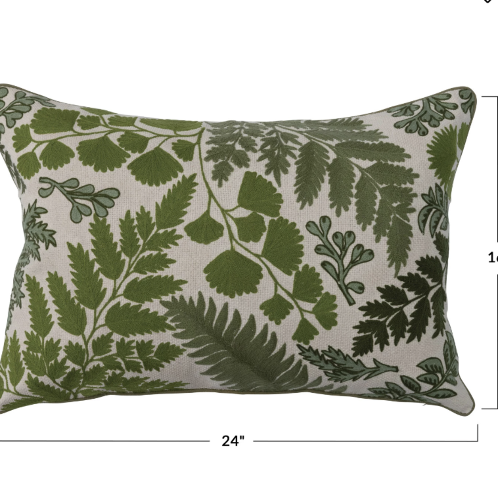 Creative Co-Op 24" x 16" Cotton Embroidered Lumbar Pillow w/ Botanicals, Down Fill