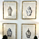 Oak & Willow 11"x14" Set of Four French Chinoiserie Ginger Jar Prints in Bamboo Frame