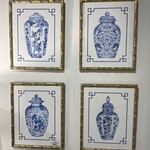 Oak & Willow 11x14" Set of 4 Blue and White Chinoiserie Prints w Blue Border in Bamboo Frame