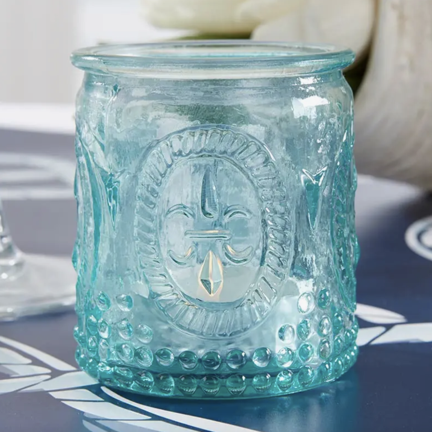 Kate Aspen "Vintage" Blue Glass Tea Light Holder