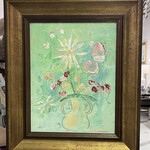 Scott Ellis 11" x 14" Mint Green Background, Pink Flowers